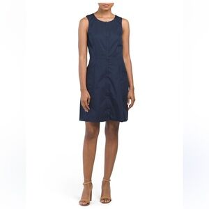 THEORY Navy Bonza Spring Poplin Zip Front Casual Dress